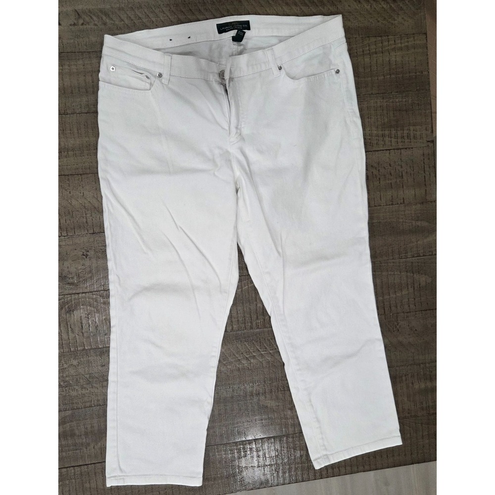 Womens Polo Ralph Lauren White Denim Modern Straight Cropped Pants Size 14W